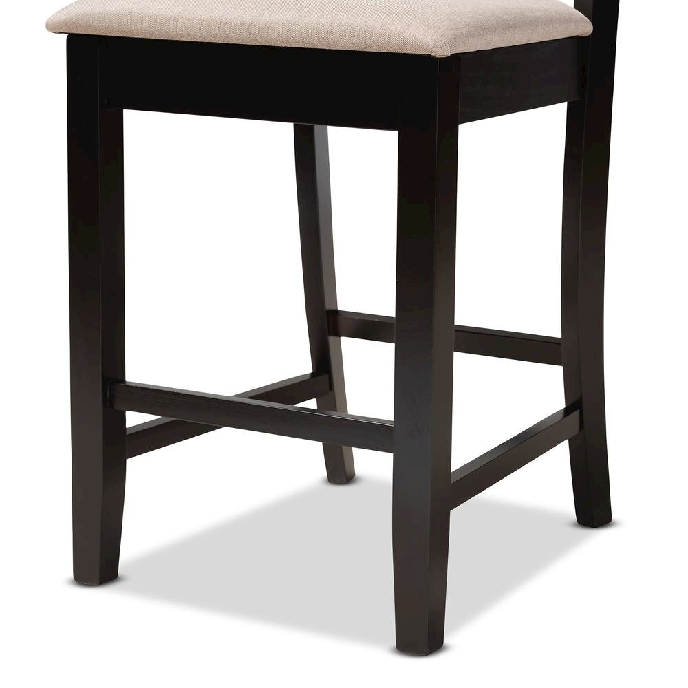 Sand Fabric Upholstered and Dark Brown Finished Wood 2-Piece Counter Stool Set