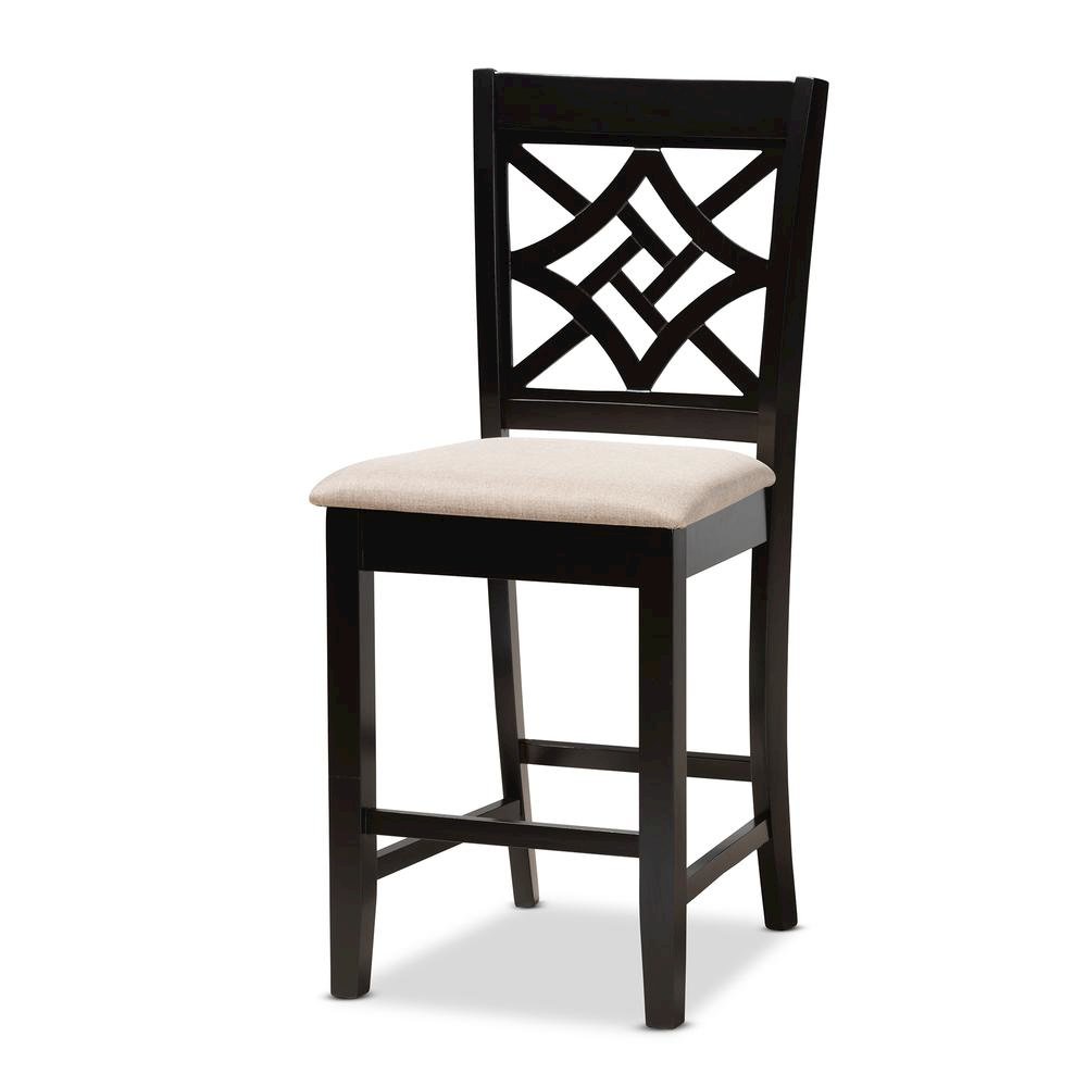 Sand Fabric Upholstered and Dark Brown Finished Wood 5-Piece Pub Set