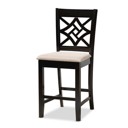 Sand Fabric Upholstered and Dark Brown Finished Wood 5-Piece Pub Set