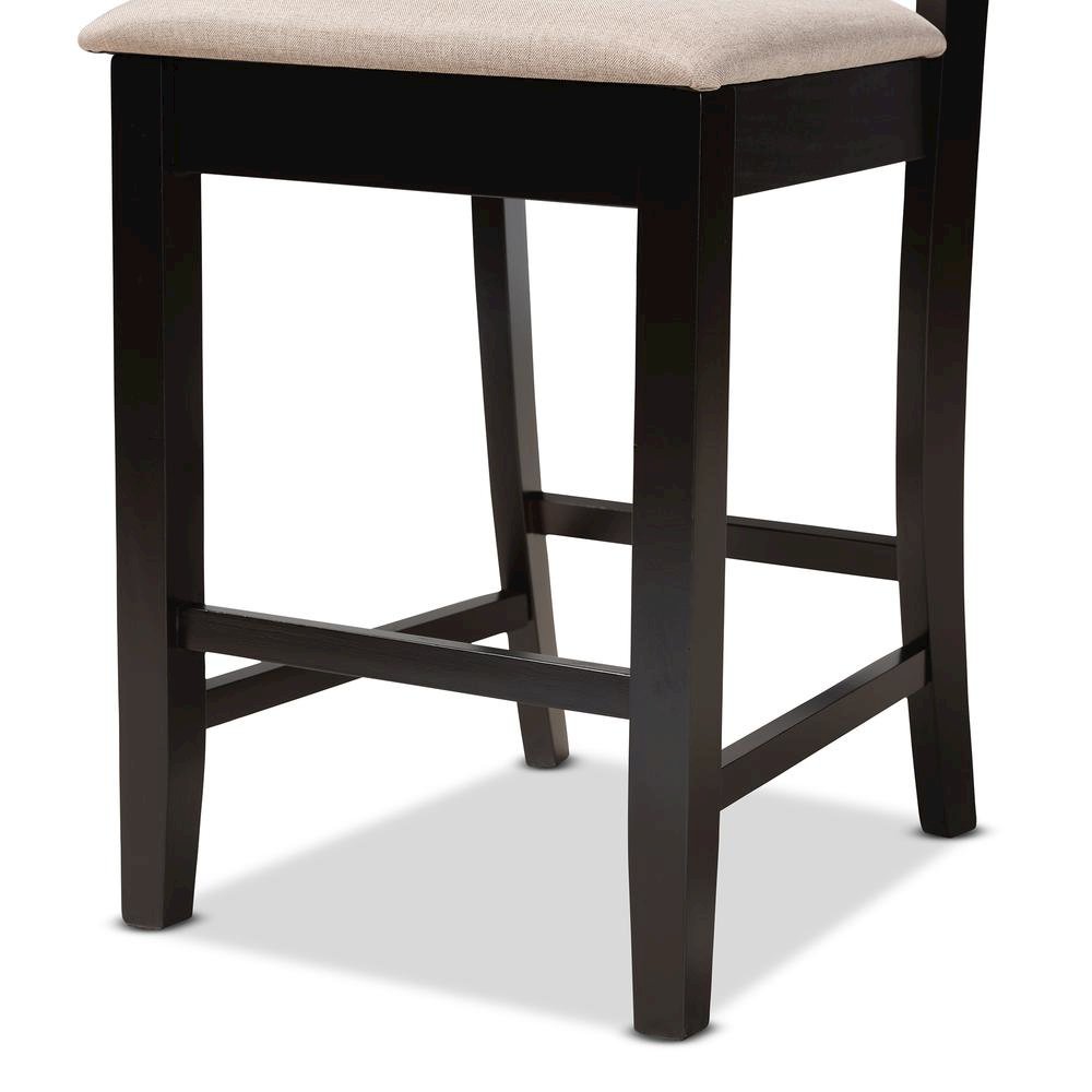 Sand Fabric Upholstered and Dark Brown Finished Wood 5-Piece Pub Set