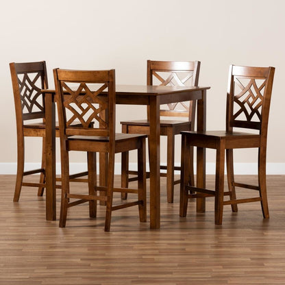 Nicolette Modern and Contemporary Walnut Brown Finished Wood 5-Piece Pub Set