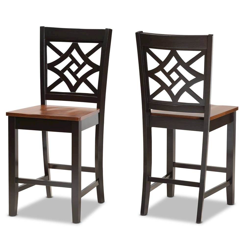 Two-Tone Dark Brown and Walnut Brown Finished Wood 2-Piece Counter Stool Set