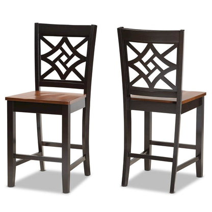 Two-Tone Dark Brown and Walnut Brown Finished Wood 2-Piece Counter Stool Set