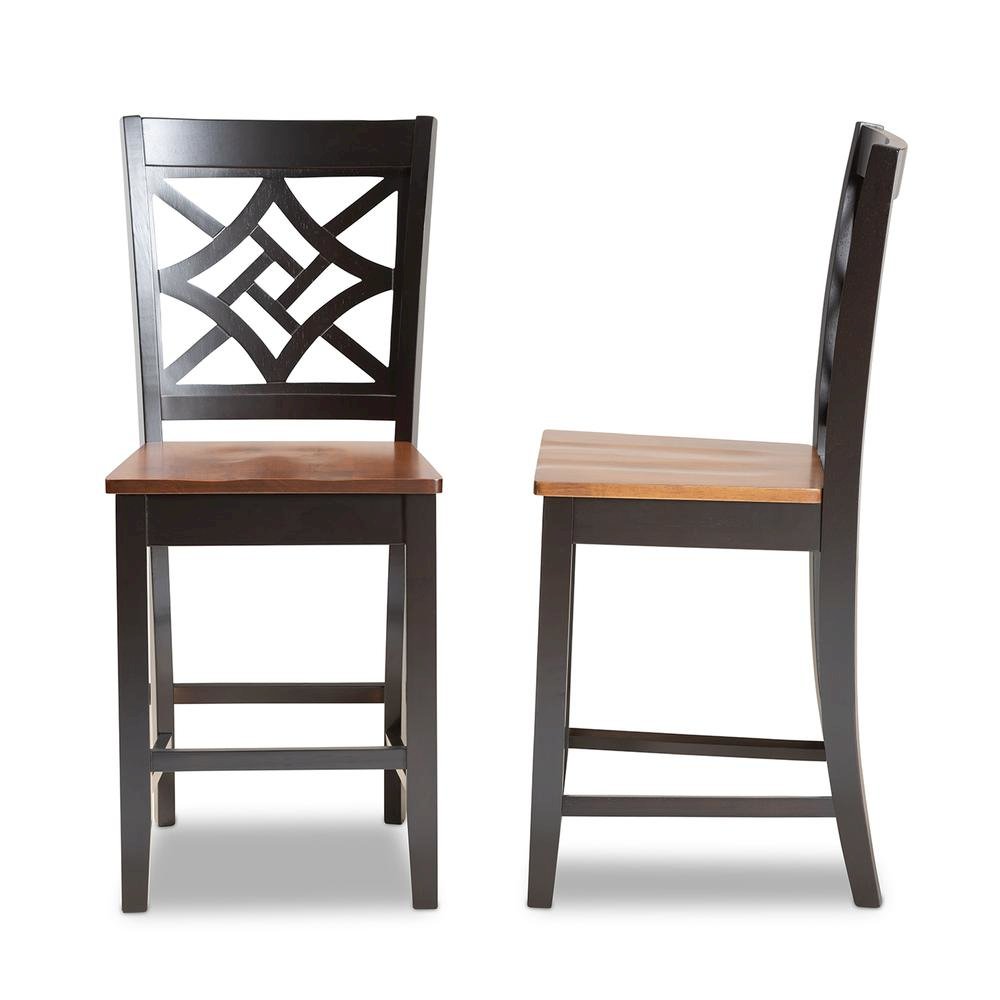 Two-Tone Dark Brown and Walnut Brown Finished Wood 2-Piece Counter Stool Set