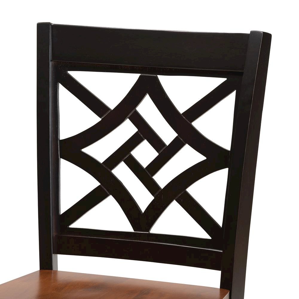 Two-Tone Dark Brown and Walnut Brown Finished Wood 2-Piece Counter Stool Set