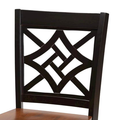 Two-Tone Dark Brown and Walnut Brown Finished Wood 2-Piece Counter Stool Set