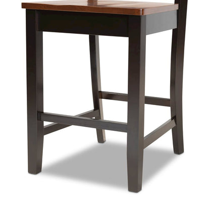 Two-Tone Dark Brown and Walnut Brown Finished Wood 2-Piece Counter Stool Set