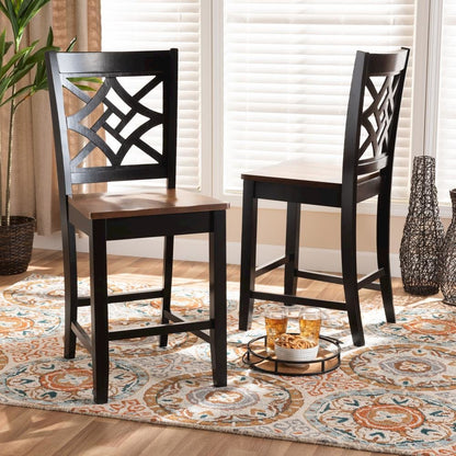 Two-Tone Dark Brown and Walnut Brown Finished Wood 2-Piece Counter Stool Set