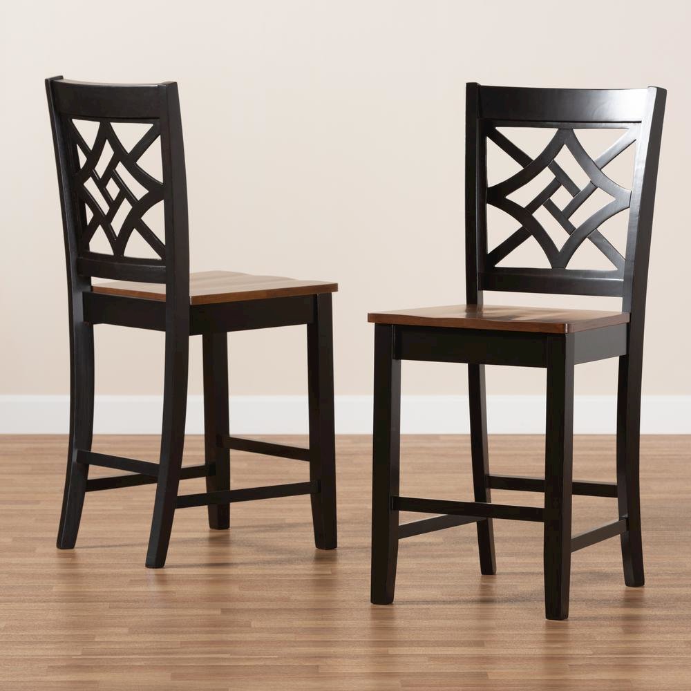 Two-Tone Dark Brown and Walnut Brown Finished Wood 2-Piece Counter Stool Set