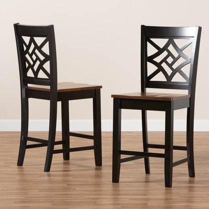 Two-Tone Dark Brown and Walnut Brown Finished Wood 2-Piece Counter Stool Set