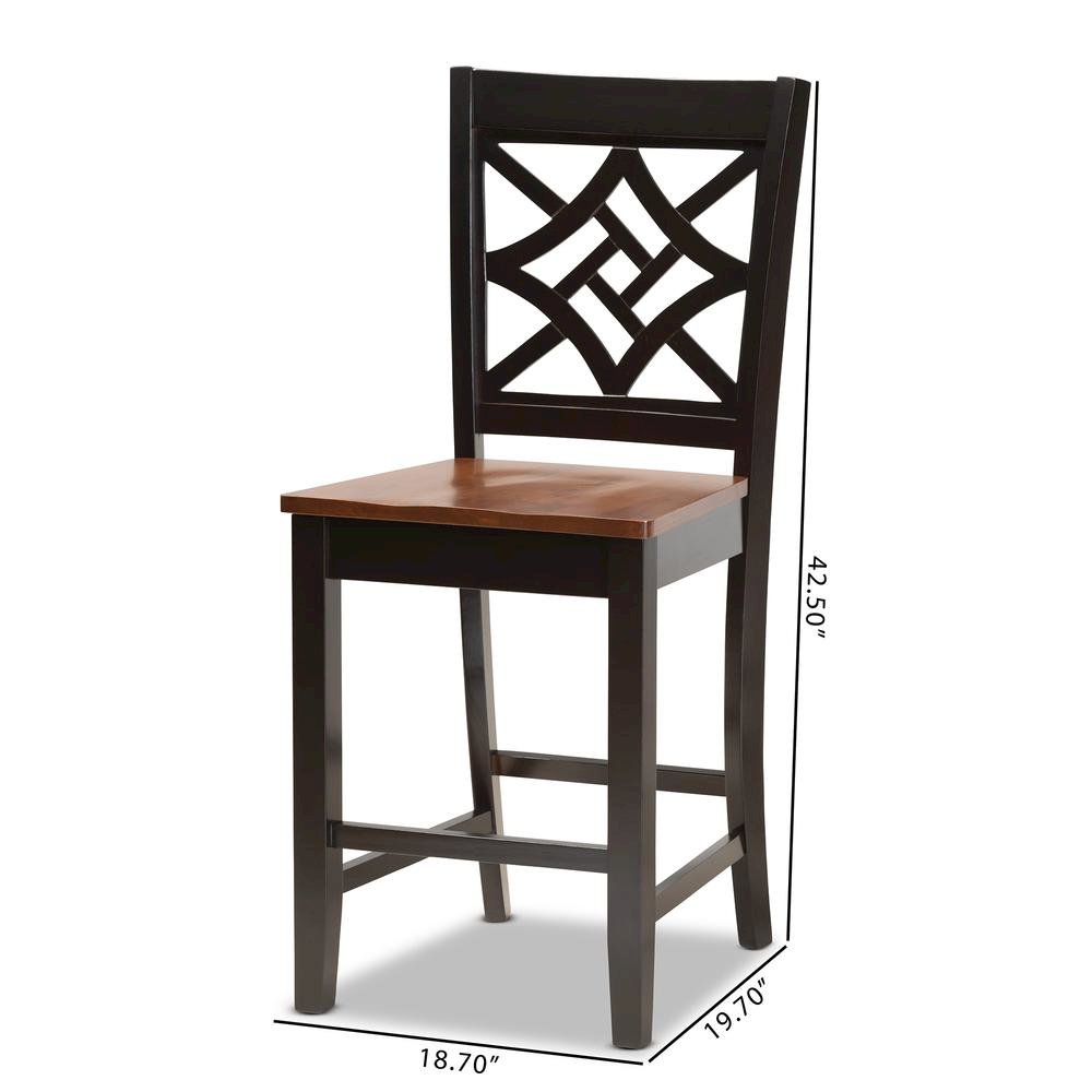 Two-Tone Dark Brown and Walnut Brown Finished Wood 2-Piece Counter Stool Set