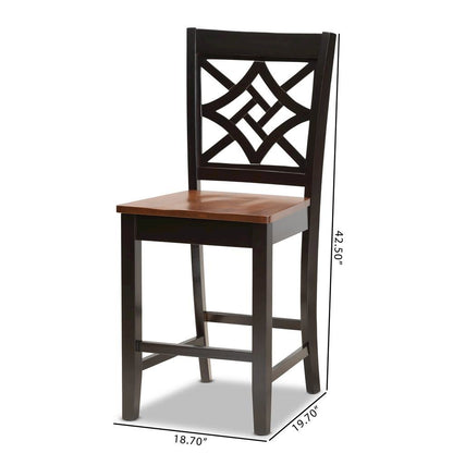 Two-Tone Dark Brown and Walnut Brown Finished Wood 2-Piece Counter Stool Set