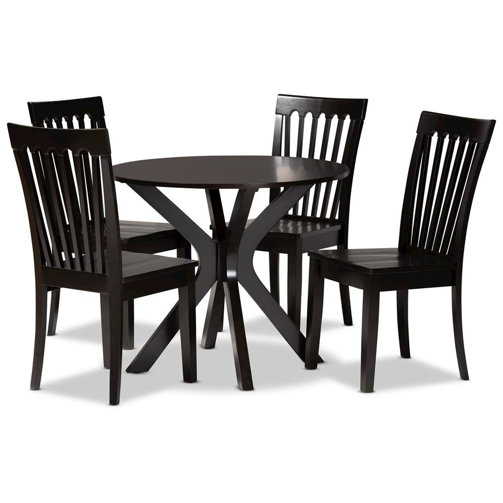 Zora Modern and Contemporary Dark Brown Finished Wood 5-Piece Dining Set