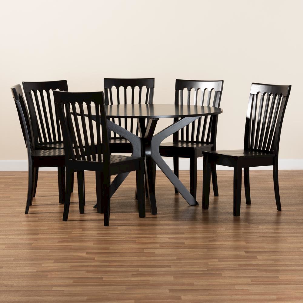 Zora Modern and Contemporary Dark Brown Finished Wood 7-Piece Dining Set
