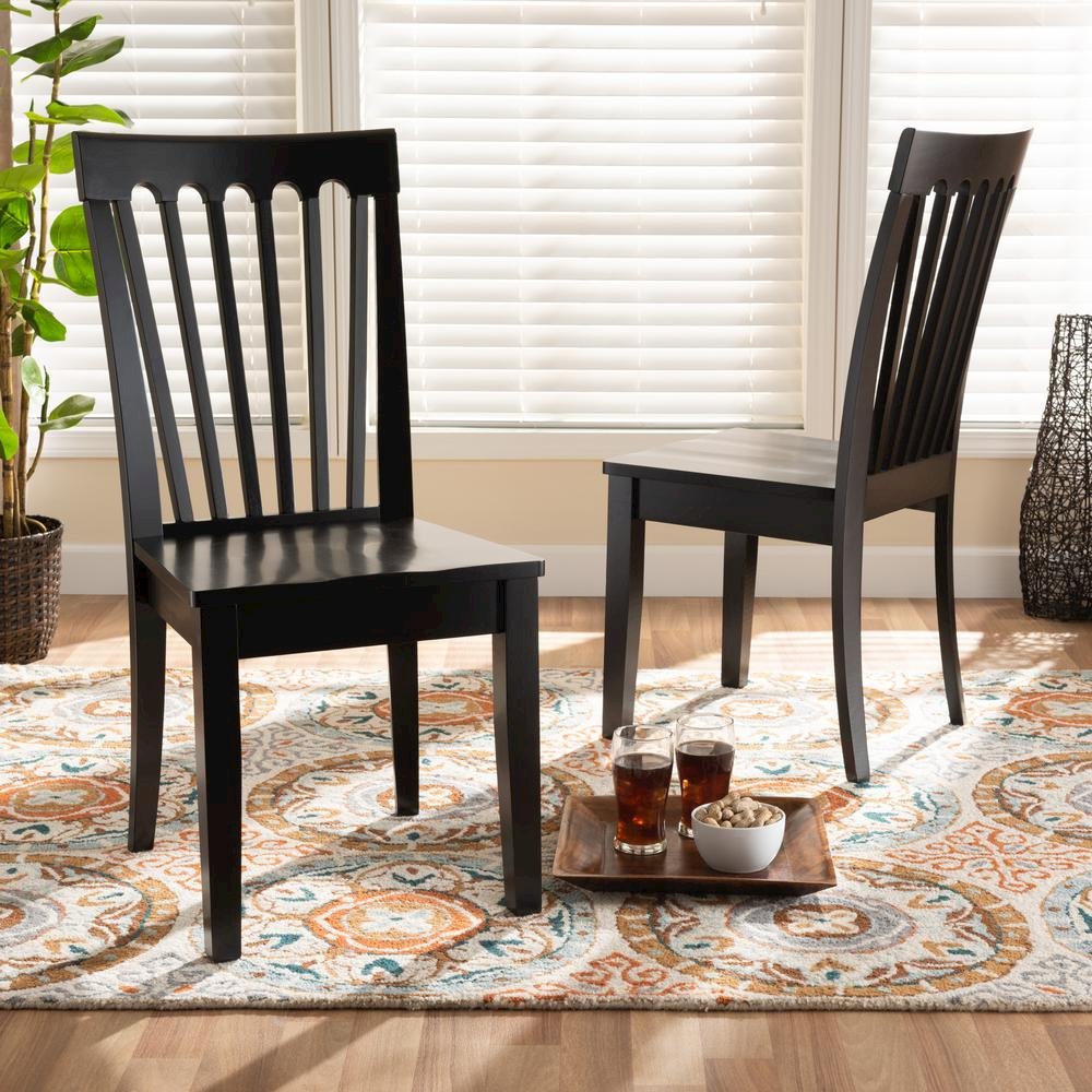 Transitional Dark Brown Finished Wood 2-Piece Dining Chair Set