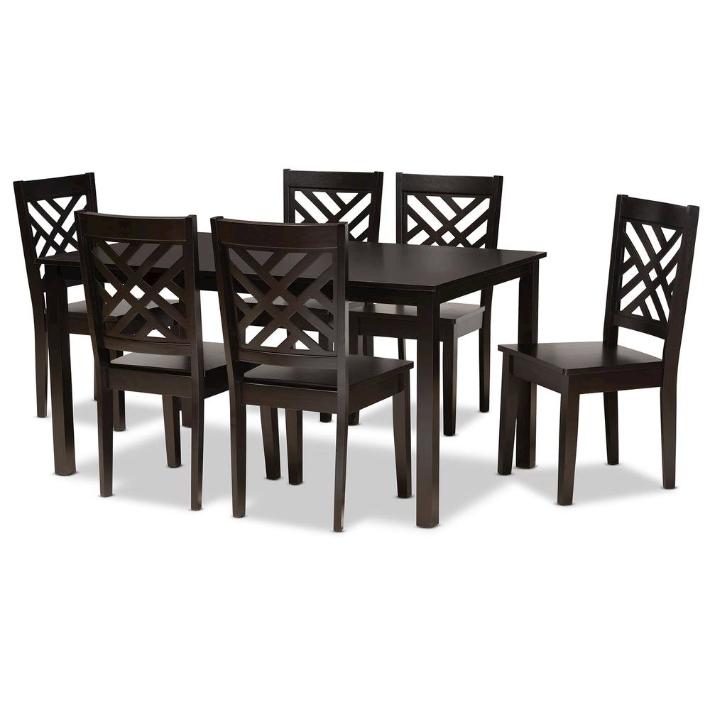 Ani Modern and Contemporary Dark Brown Finished Wood 7-Piece Dining Set