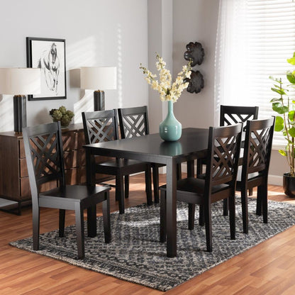 Ani Modern and Contemporary Dark Brown Finished Wood 7-Piece Dining Set