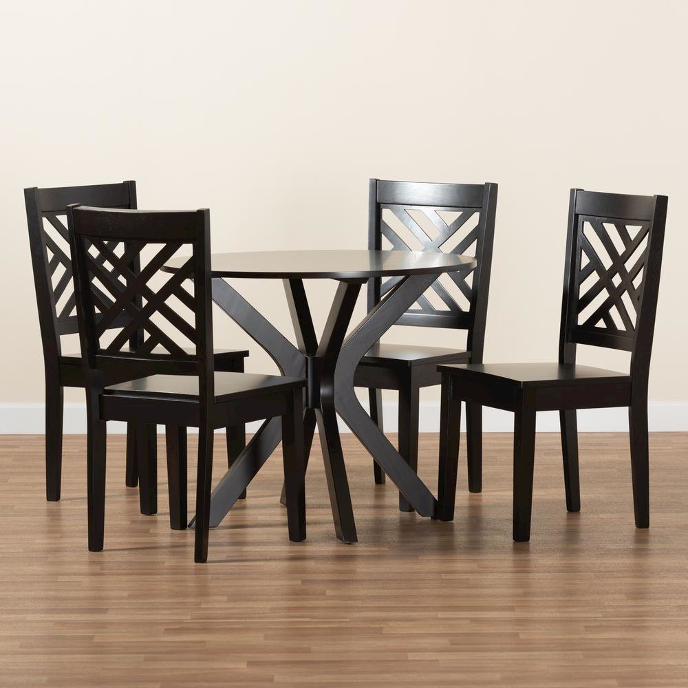 Ela Modern and Contemporary Dark Brown Finished Wood 5-Piece Dining Set