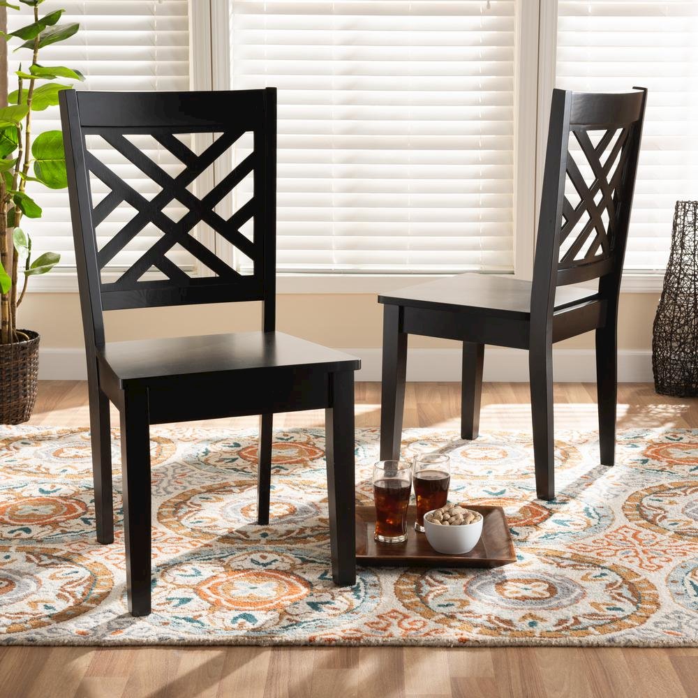 Transitional Dark Brown Finished Wood 2-Piece Dining Chair Set