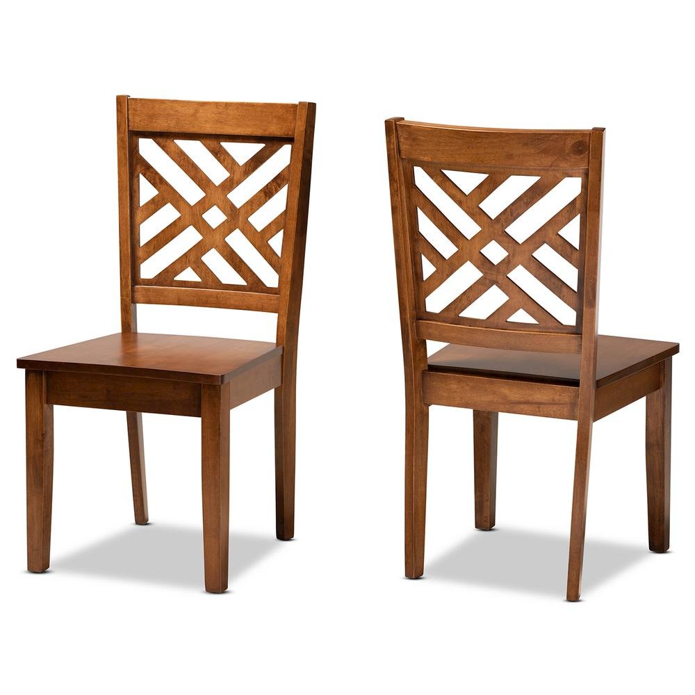 Transitional Walnut Brown Finished Wood 2-Piece Dining Chair Set