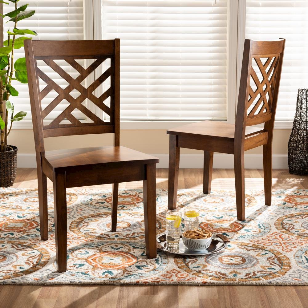 Transitional Walnut Brown Finished Wood 2-Piece Dining Chair Set