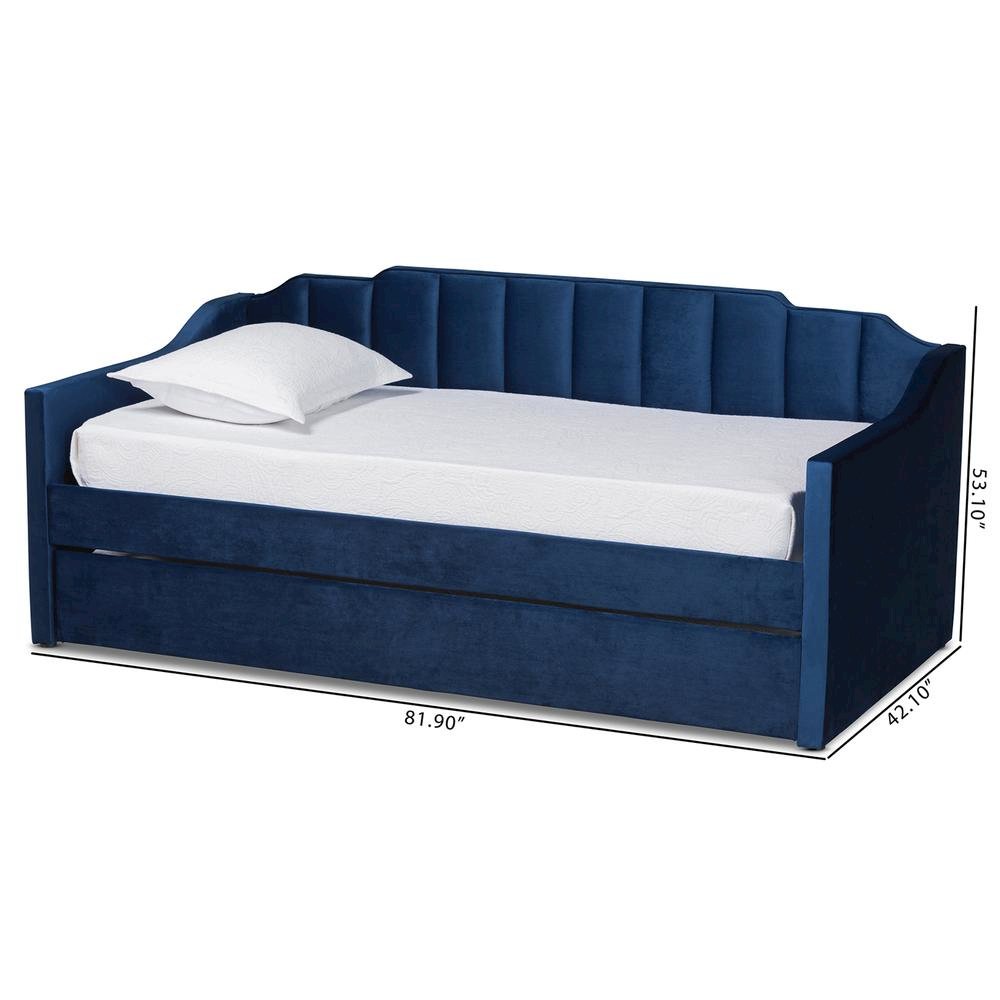 Navy Blue Velvet Fabric Upholstered Twin Size Daybed with Trundle
