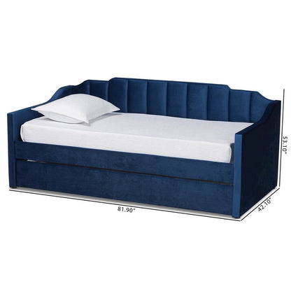 Navy Blue Velvet Fabric Upholstered Twin Size Daybed with Trundle