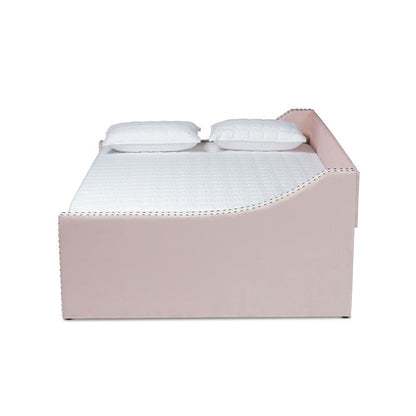 Pink Velvet Fabric Upholstered Full Size Daybed with Trundle