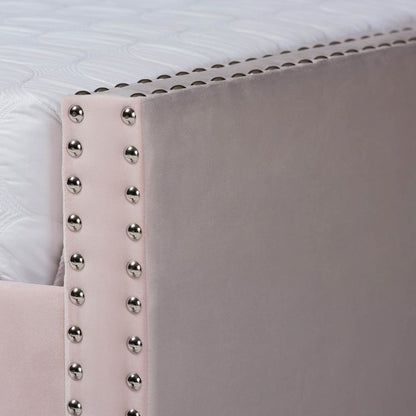 Pink Velvet Fabric Upholstered Full Size Daybed with Trundle