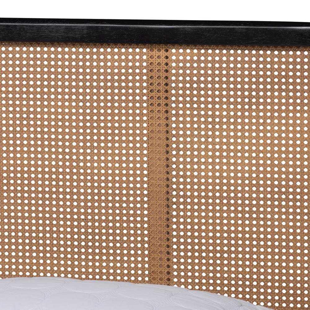 Charcoal Finished Wood and Synthetic Rattan Queen Size Platform Bed