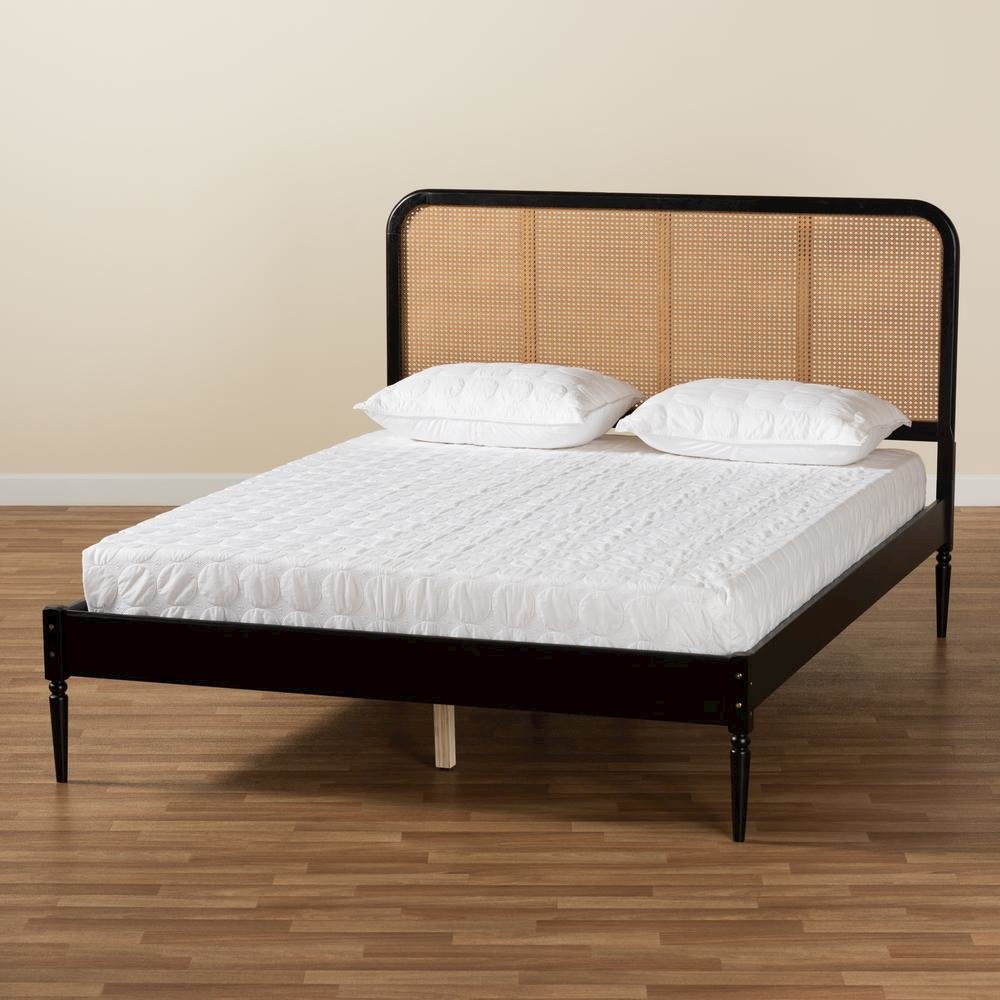 Charcoal Finished Wood and Synthetic Rattan Queen Size Platform Bed