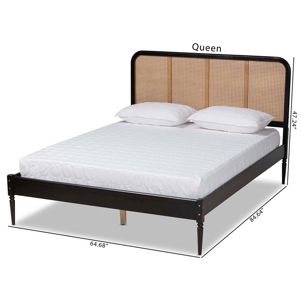 Charcoal Finished Wood and Synthetic Rattan Queen Size Platform Bed