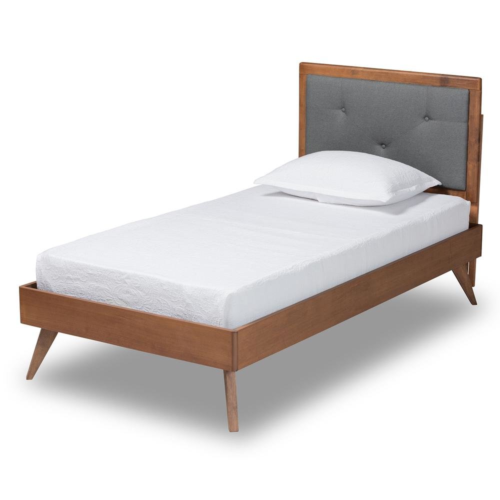 Walnut Brown Finished Wood Twin Size Platform Bed