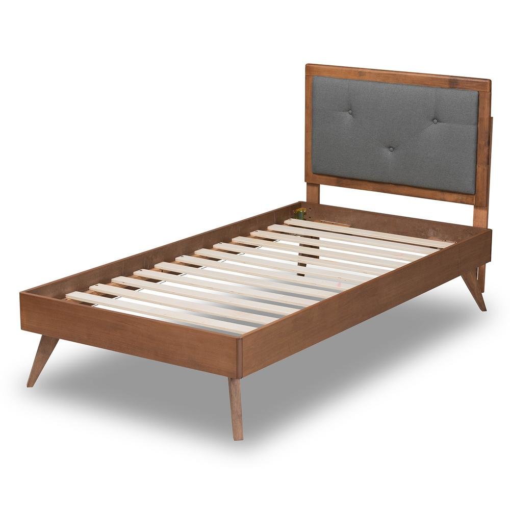 Walnut Brown Finished Wood Twin Size Platform Bed