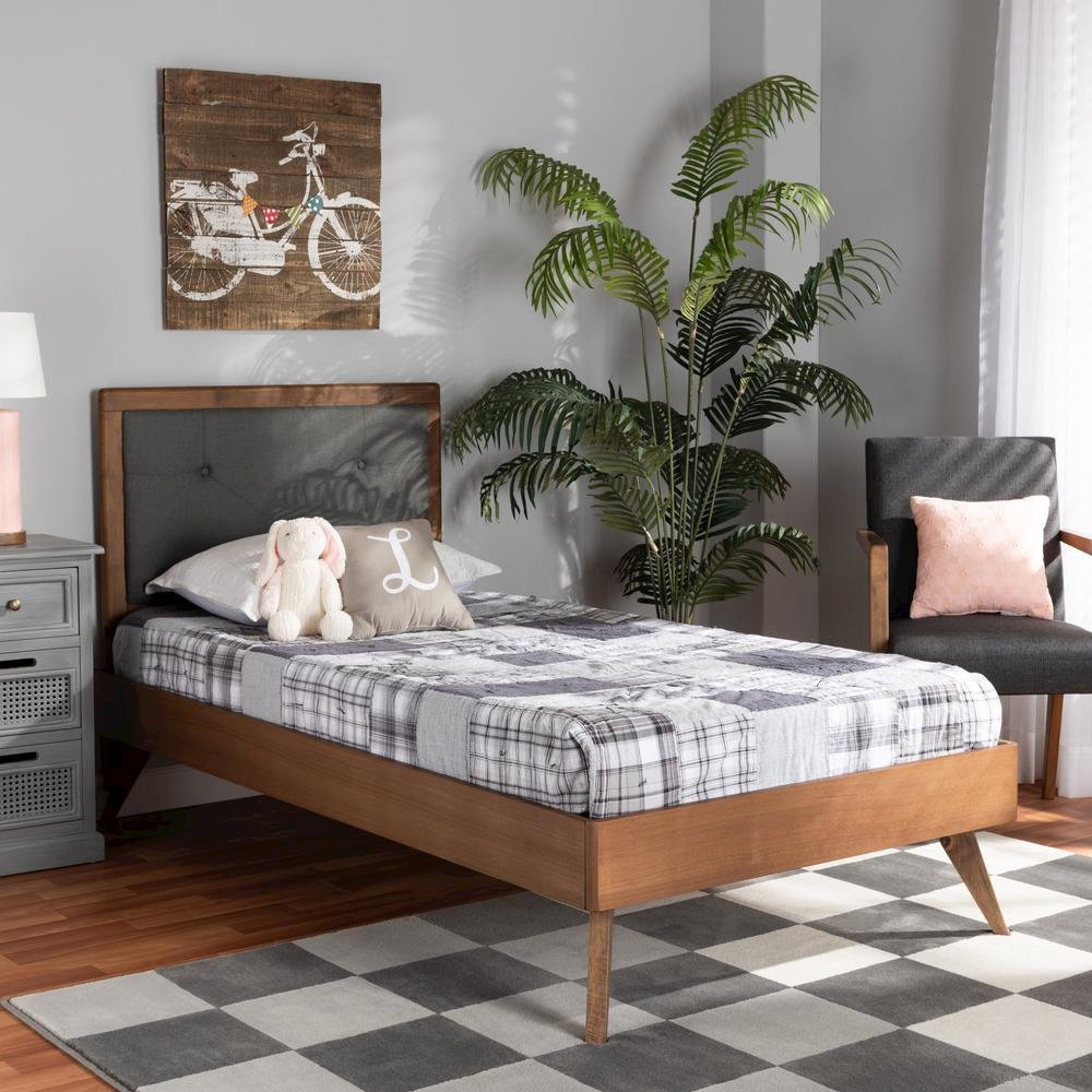 Walnut Brown Finished Wood Twin Size Platform Bed