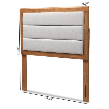 Light Grey Fabric Upholstered and Walnut Brown Finished Wood Twin Size Headboard
