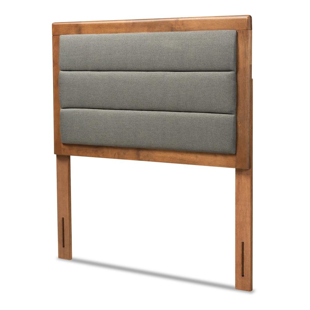Dark Grey Fabric Upholstered and Walnut Brown Finished Wood Twin Size Headboard