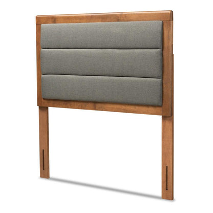 Dark Grey Fabric Upholstered and Walnut Brown Finished Wood Twin Size Headboard