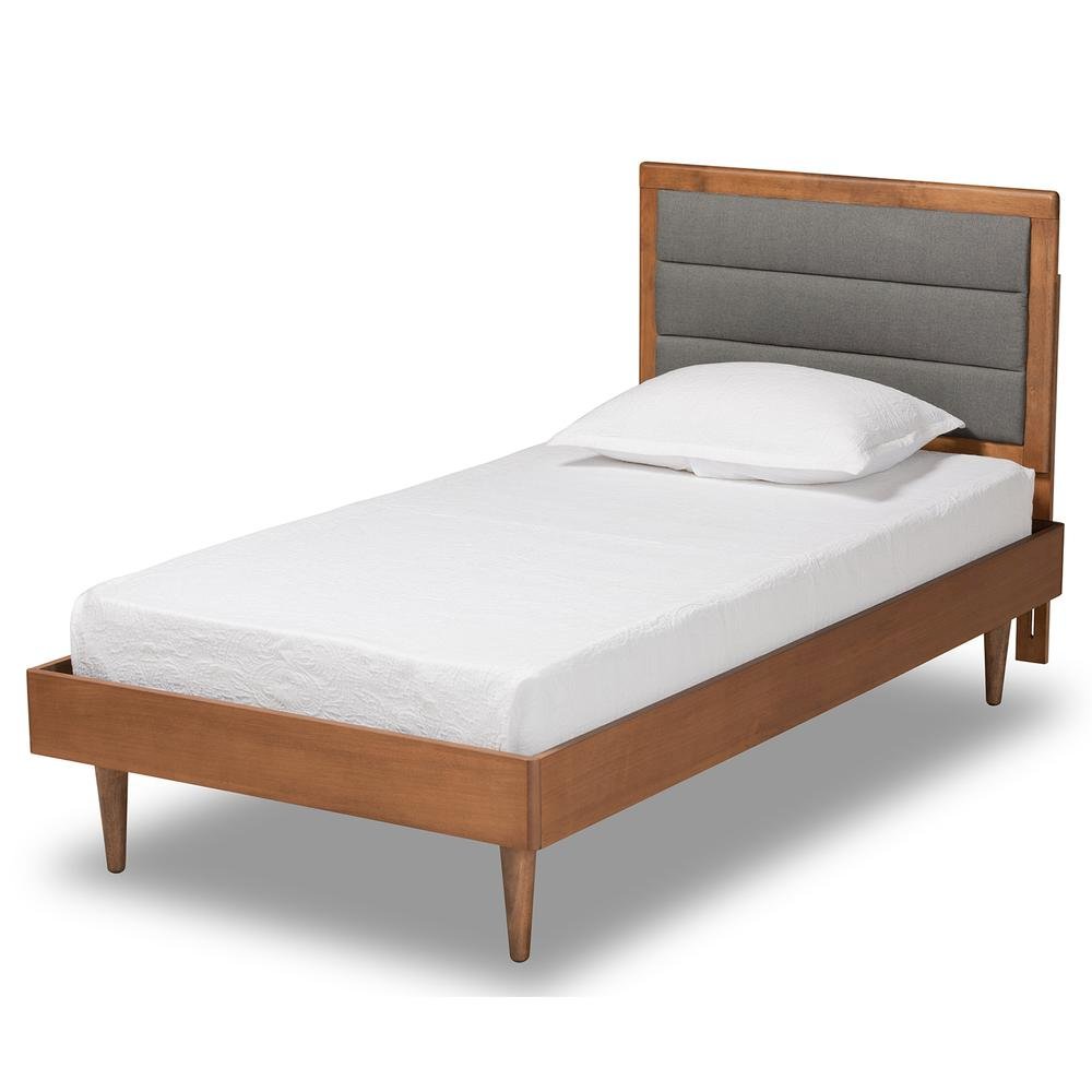 Walnut Brown Finished Wood Twin Size Platform Bed