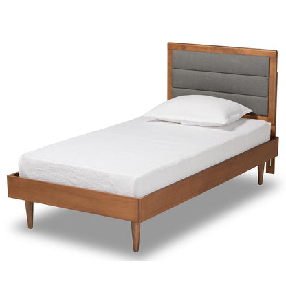 Walnut Brown Finished Wood Twin Size Platform Bed