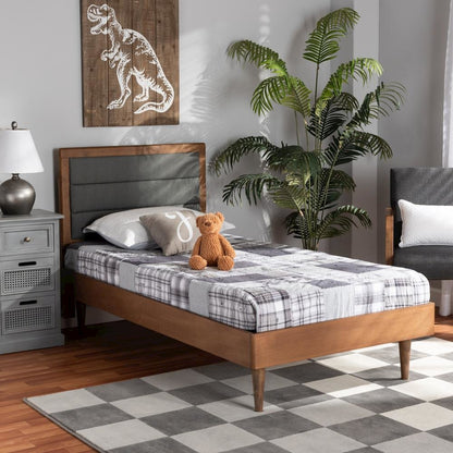 Walnut Brown Finished Wood Twin Size Platform Bed