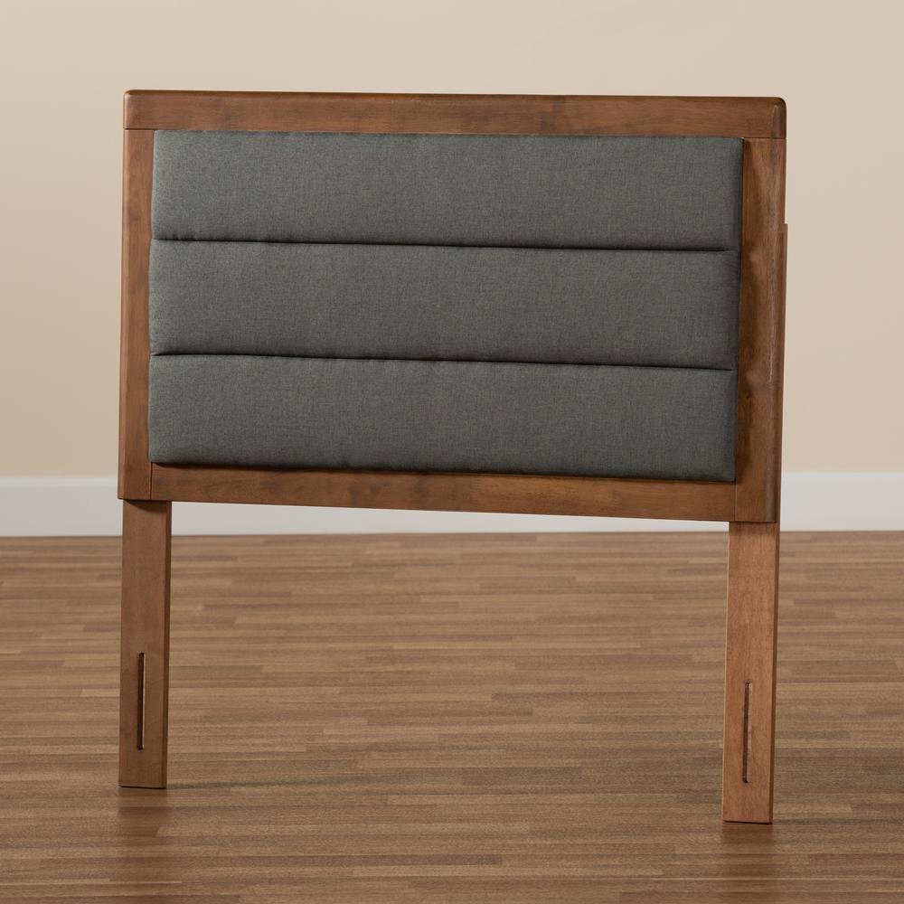 Dark Grey Fabric Upholstered and Walnut Brown Finished Wood Twin Size Headboard