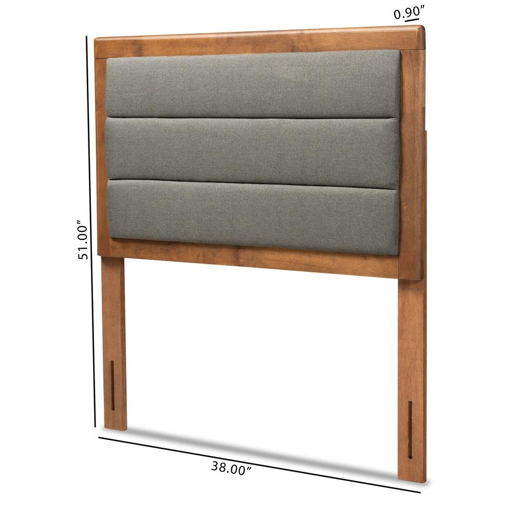 Dark Grey Fabric Upholstered and Walnut Brown Finished Wood Twin Size Headboard
