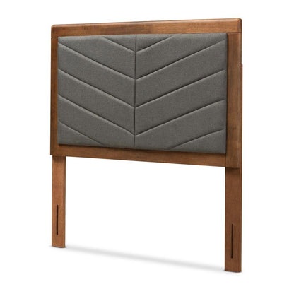 Dark Grey Fabric Upholstered and Walnut Brown Finished Wood Twin Size Headboard