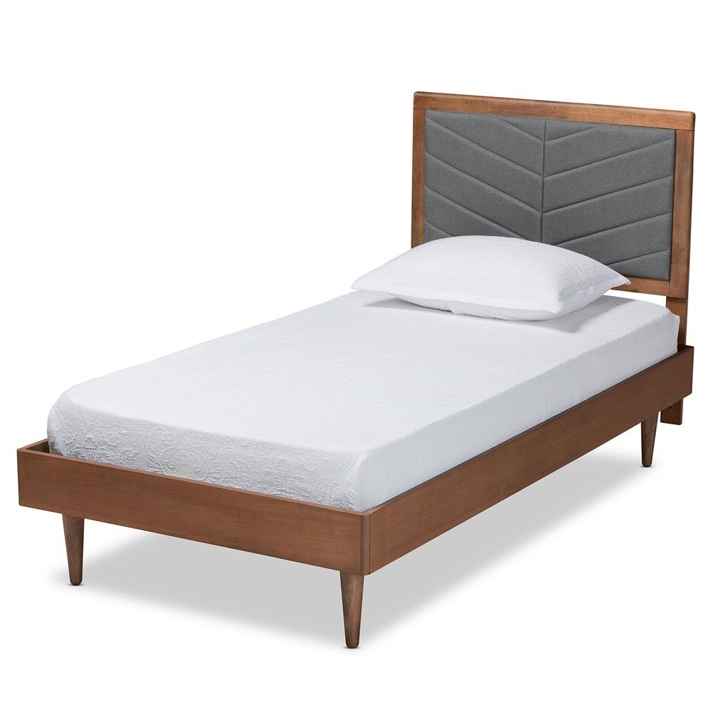 Walnut brown Finished Wood Twin Size Platform Bed