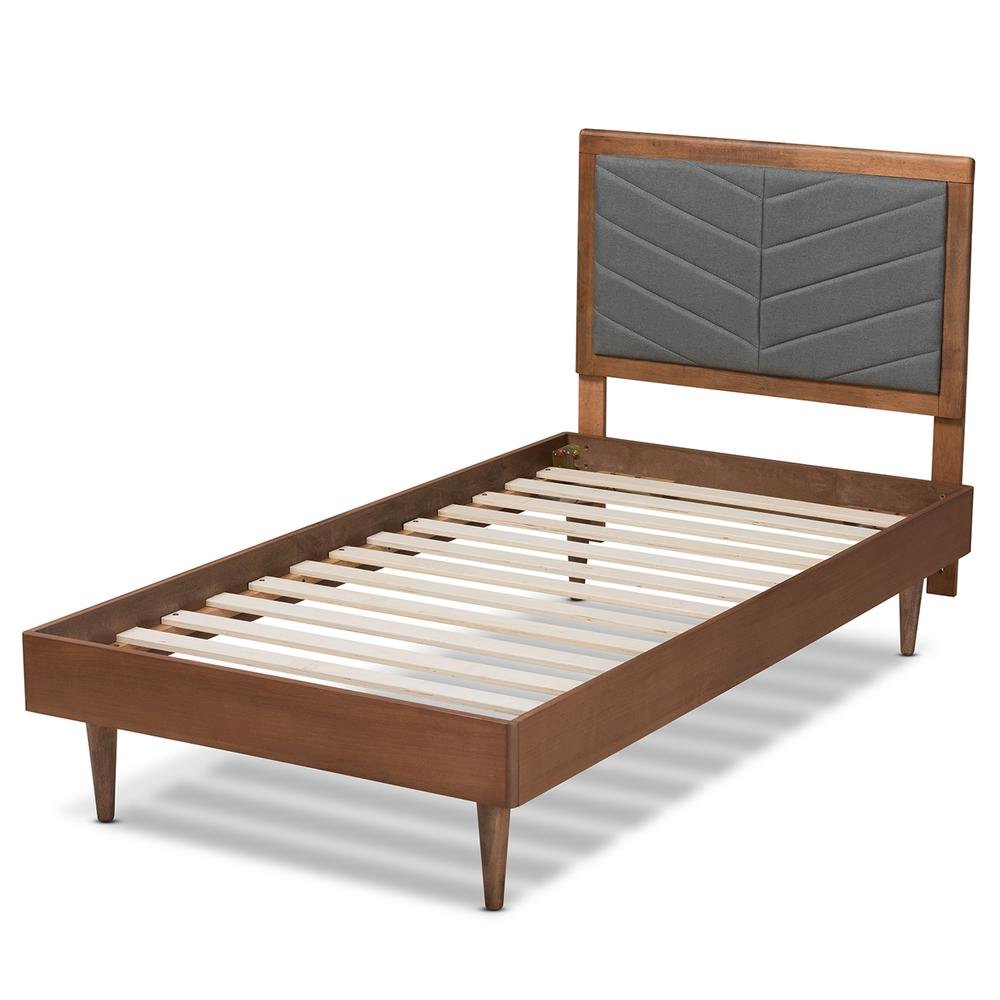 Walnut brown Finished Wood Twin Size Platform Bed