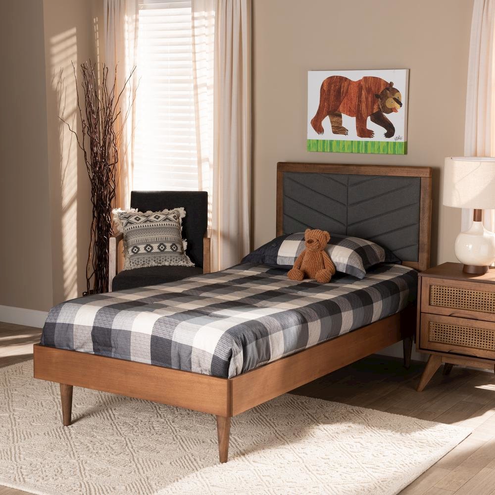 Walnut brown Finished Wood Twin Size Platform Bed