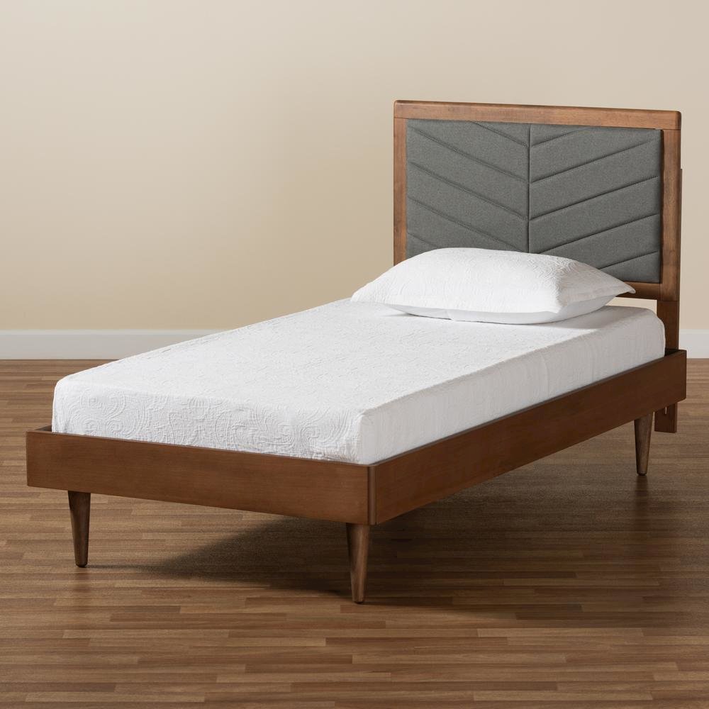 Walnut brown Finished Wood Twin Size Platform Bed