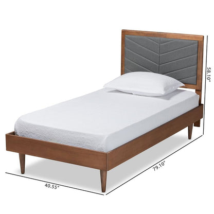 Walnut brown Finished Wood Twin Size Platform Bed