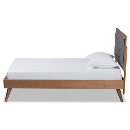 Walnut brown Finished Wood Twin Size Platform Bed